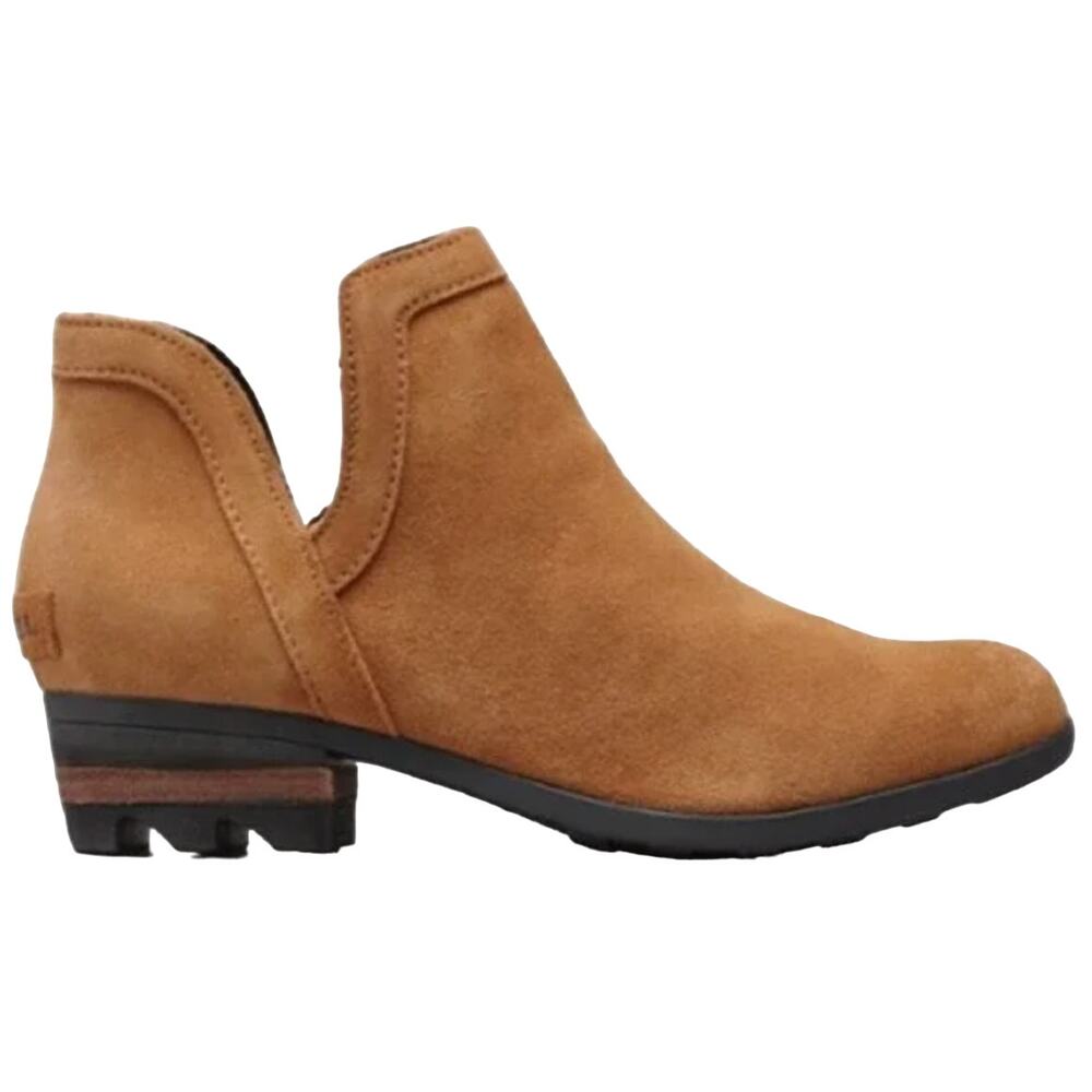 Sorel Lolla Bootie Suede Cutout Ankle Slip On Suede Heel Memory EVA Camel 9.5